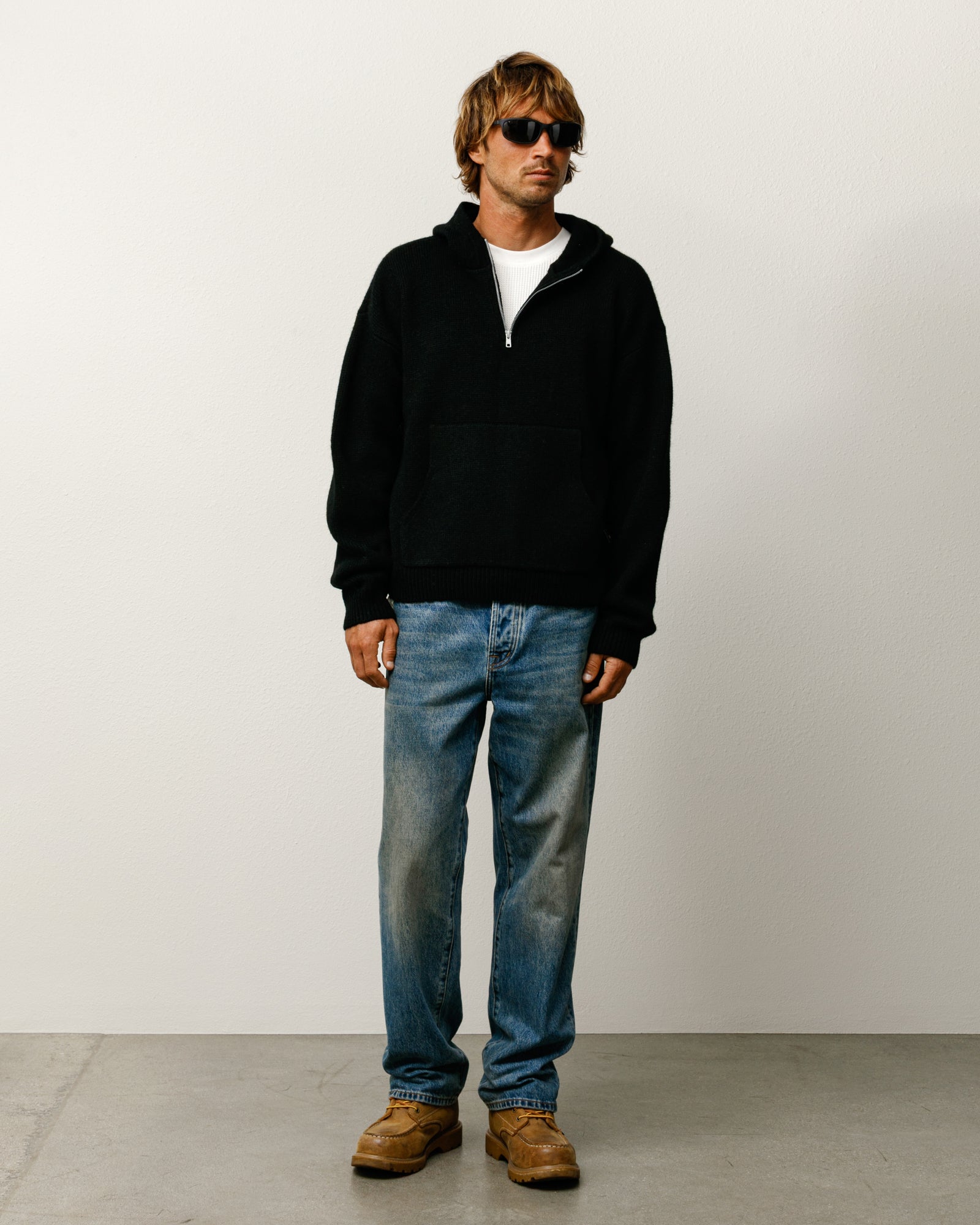 Quarter Zip Knit Hoodie – Black | Tops & Knits | Stüssy