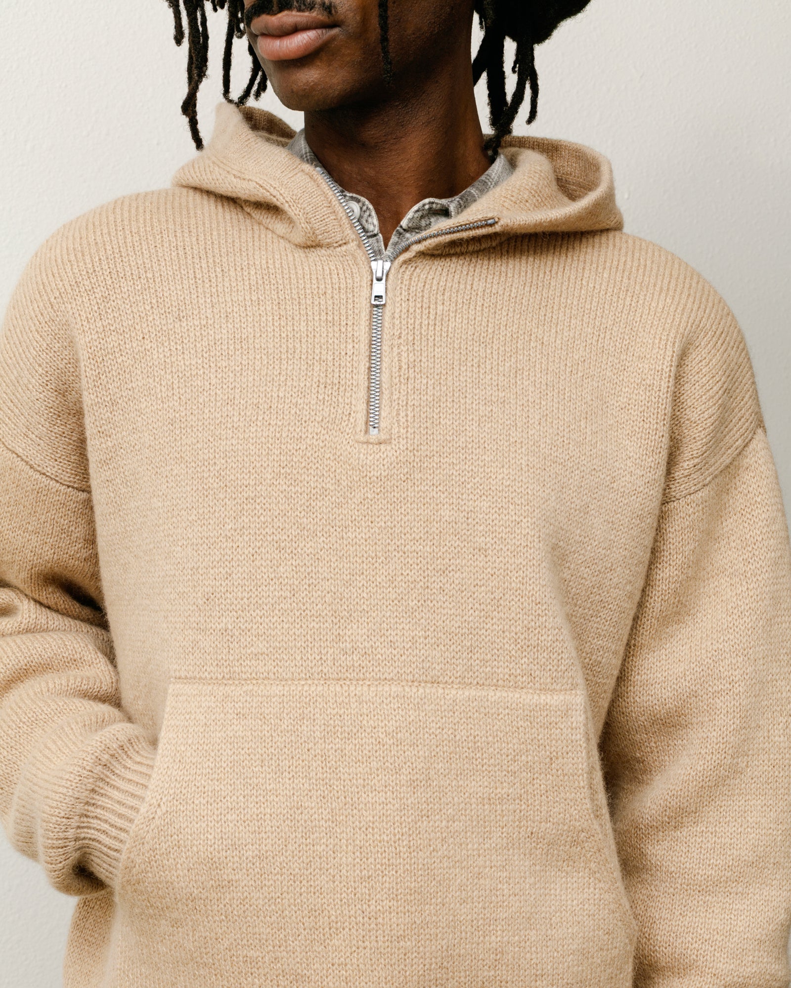 Quarter Zip Knit Hoodie – Tan | Tops & Knits | Stüssy