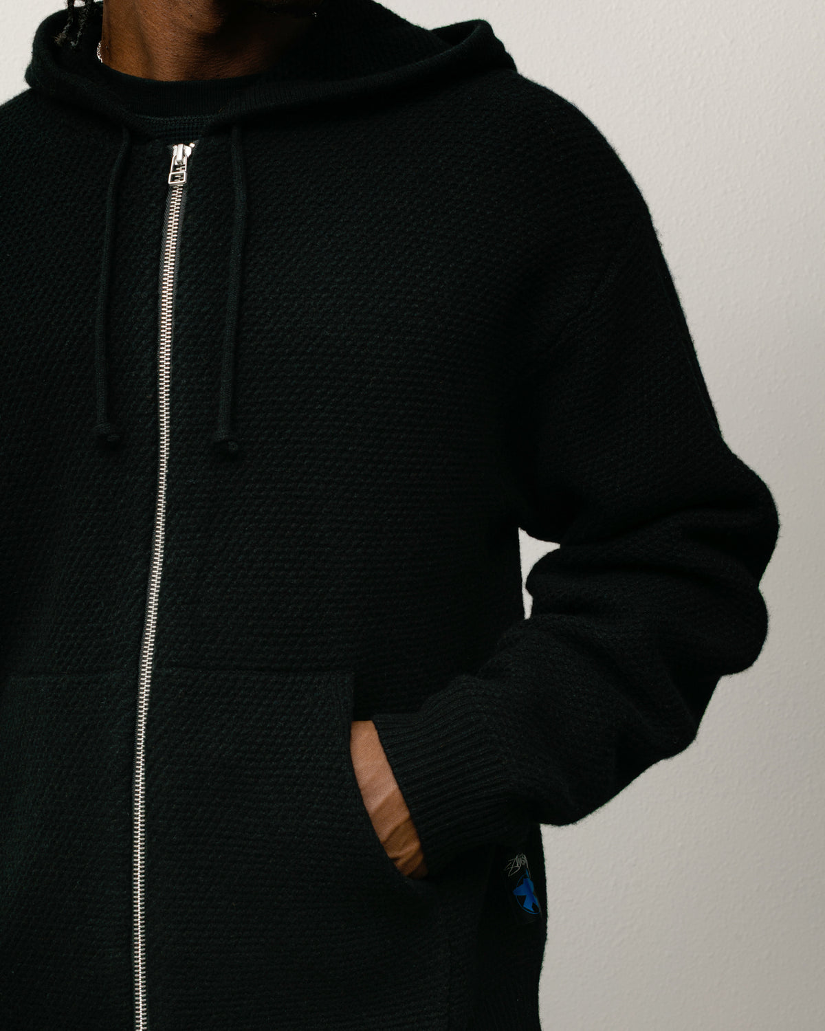 Textured Zip Hooded Sweater – Black | Tops & Knits | Stüssy