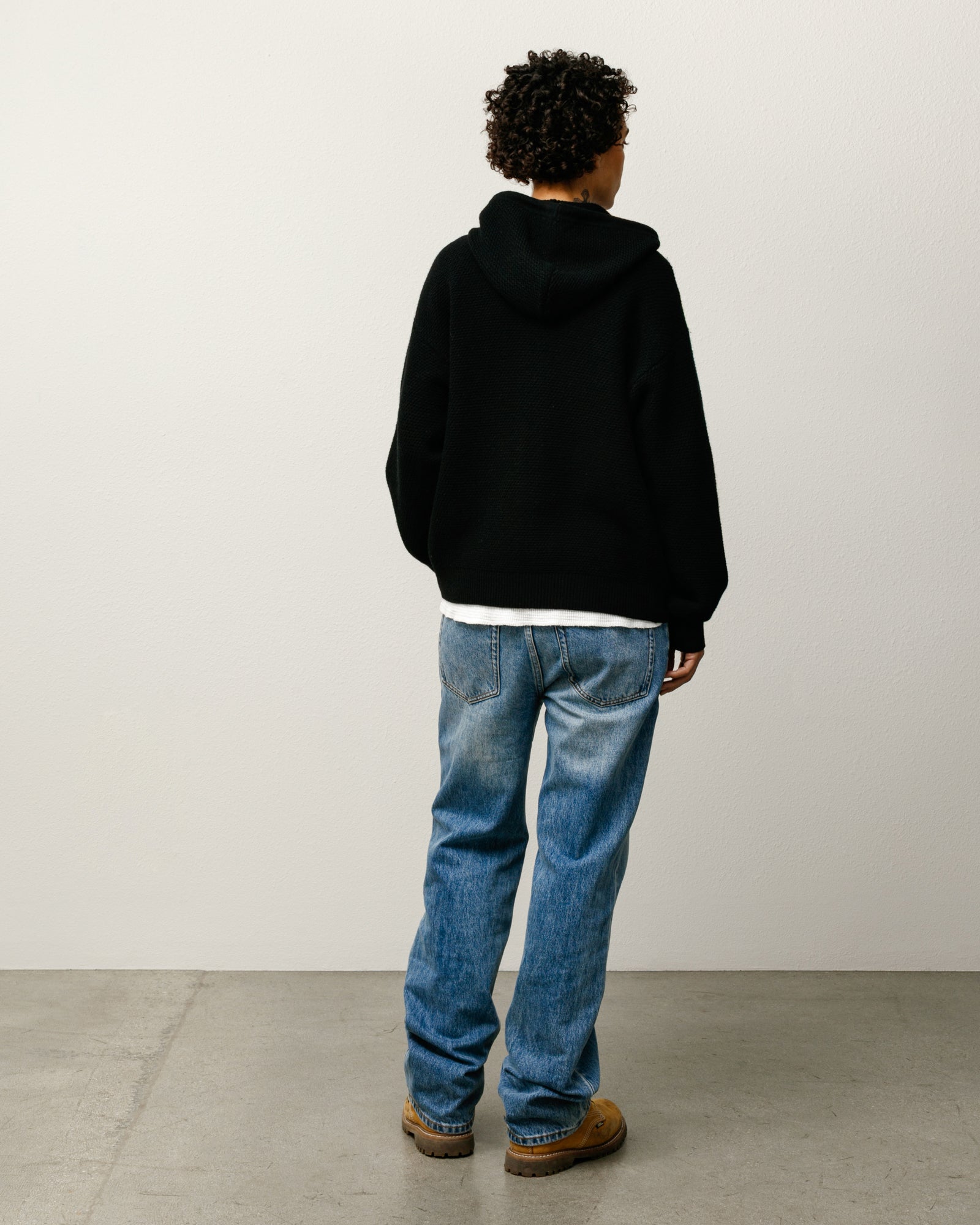 Textured Zip Hooded Sweater – Black | Tops & Knits | Stüssy