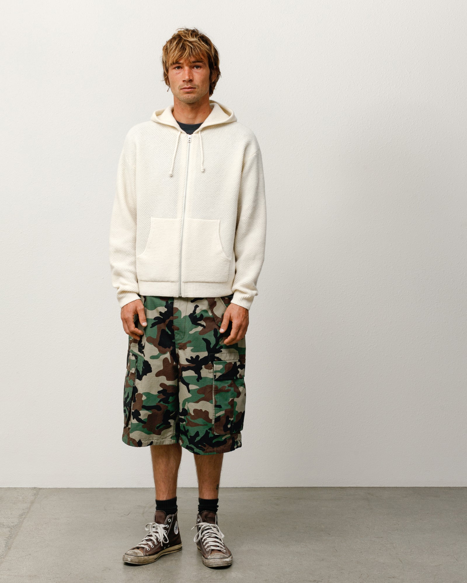 Textured Zip Hooded Sweater – Bone | Tops & Knits | Stüssy