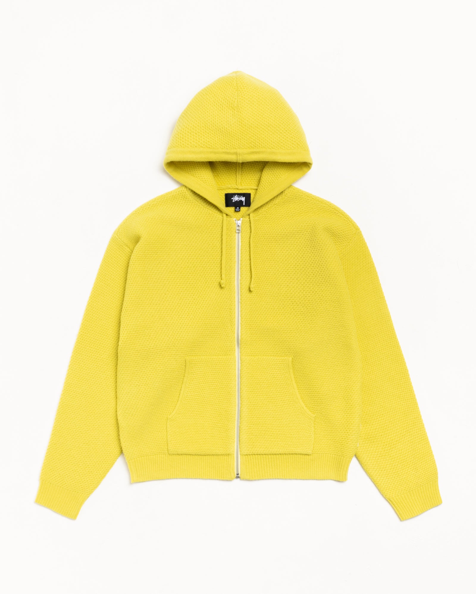Textured Zip Hooded Sweater Mens Long Sleeve In Yellow