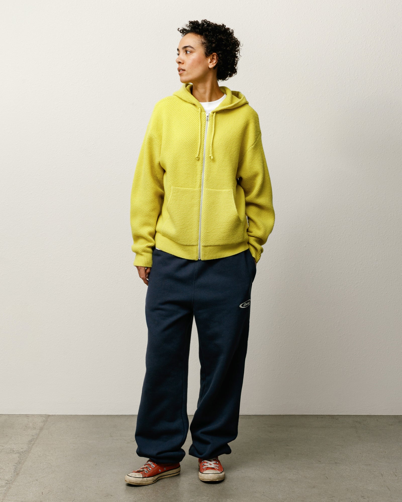 Textured Zip Hooded Sweater Mens Long Sleeve In Yellow