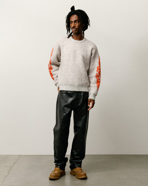 Flower Mohair Sweater Mens Long Sleeve In Grey Heather