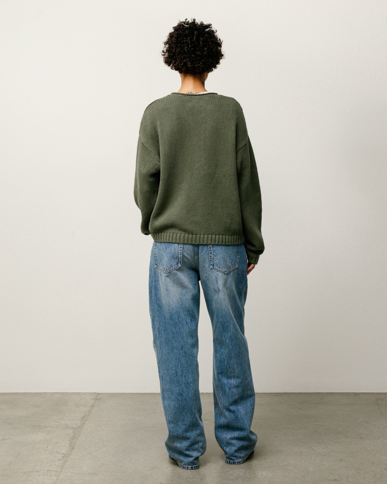 Roll V Neck Sweater Mens Long Sleeve In Olive