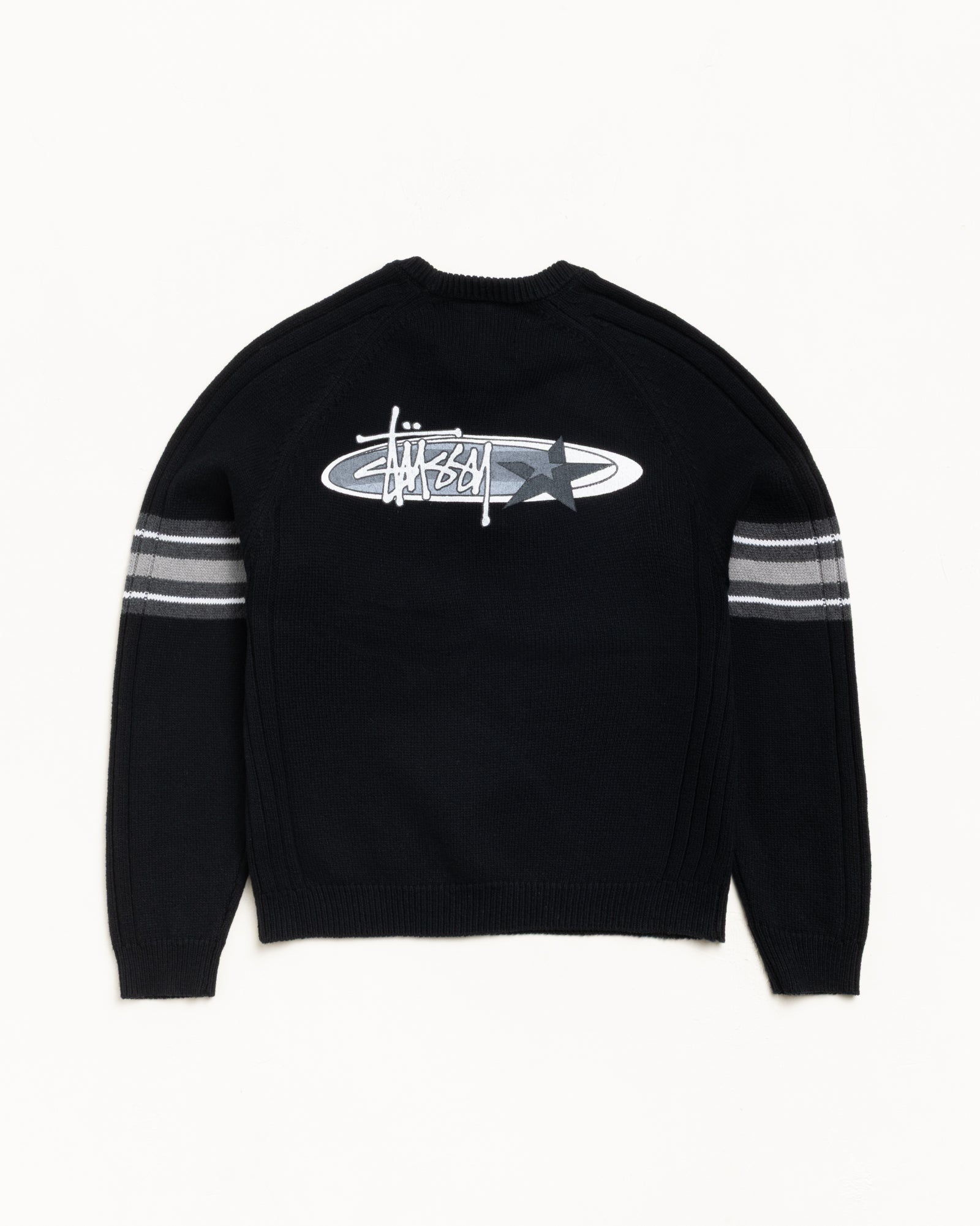 Stripe Raglan Crew – Black | Tops & Knits | Stüssy