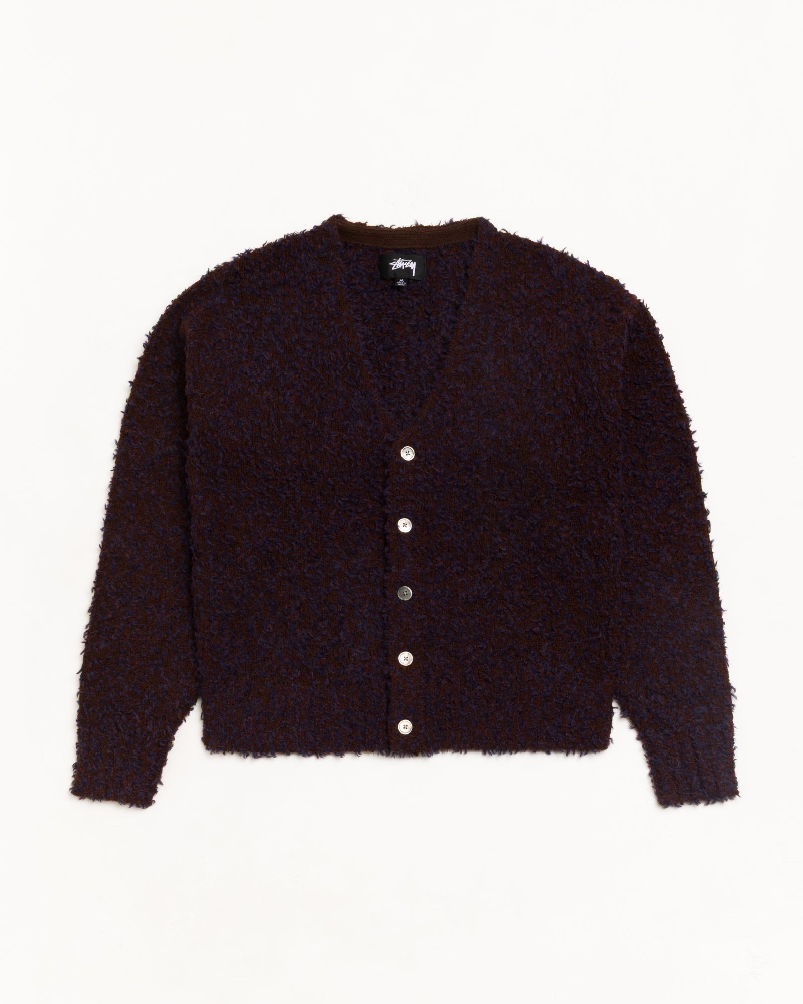 Textured Cardigan Unisex Long Sleeve In Navy Brown