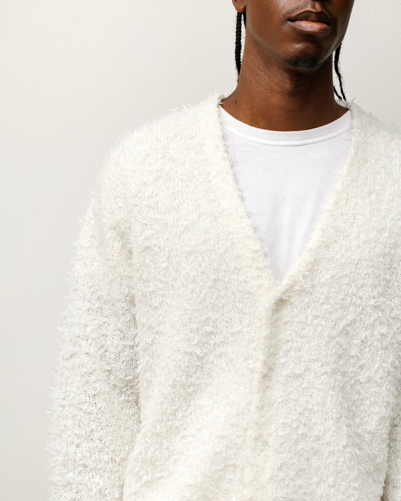Textured Cardigan Mens Long Sleeve In Off White