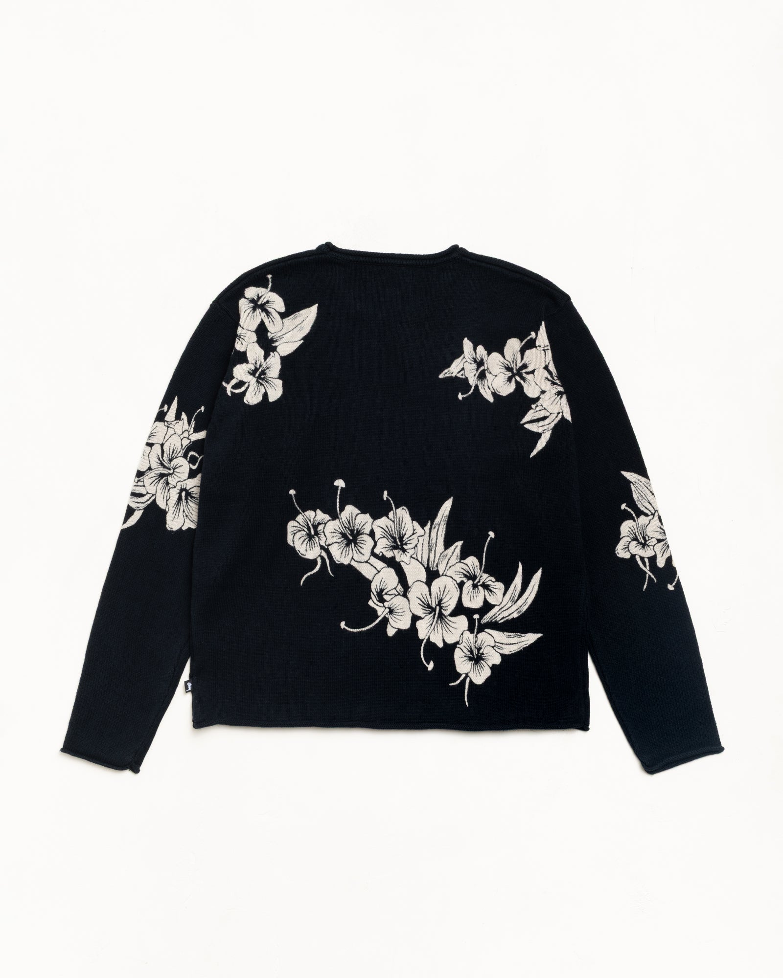 Floral Roll Neck Sweater in Black, white floral knit back view
