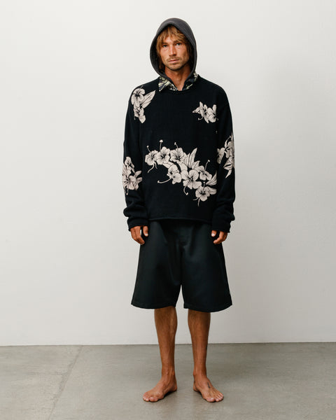 Floral Roll Neck Sweater in Black with allover floral knit, relaxed fit long sleeve