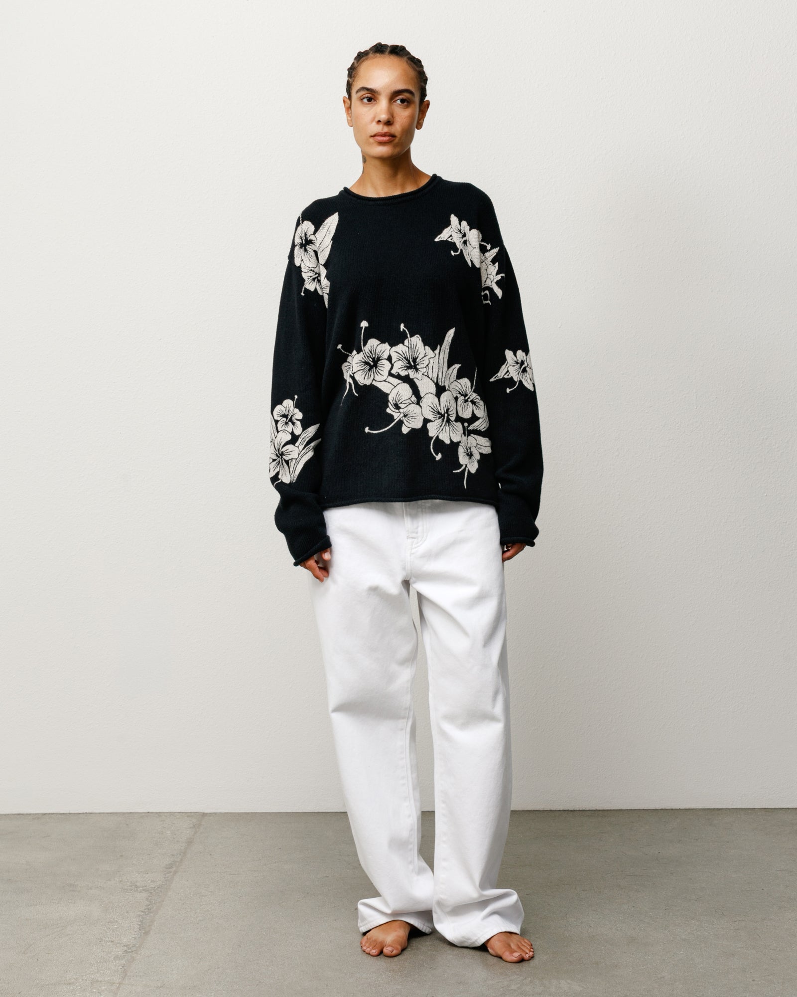 Floral Roll Neck Sweater in Black
