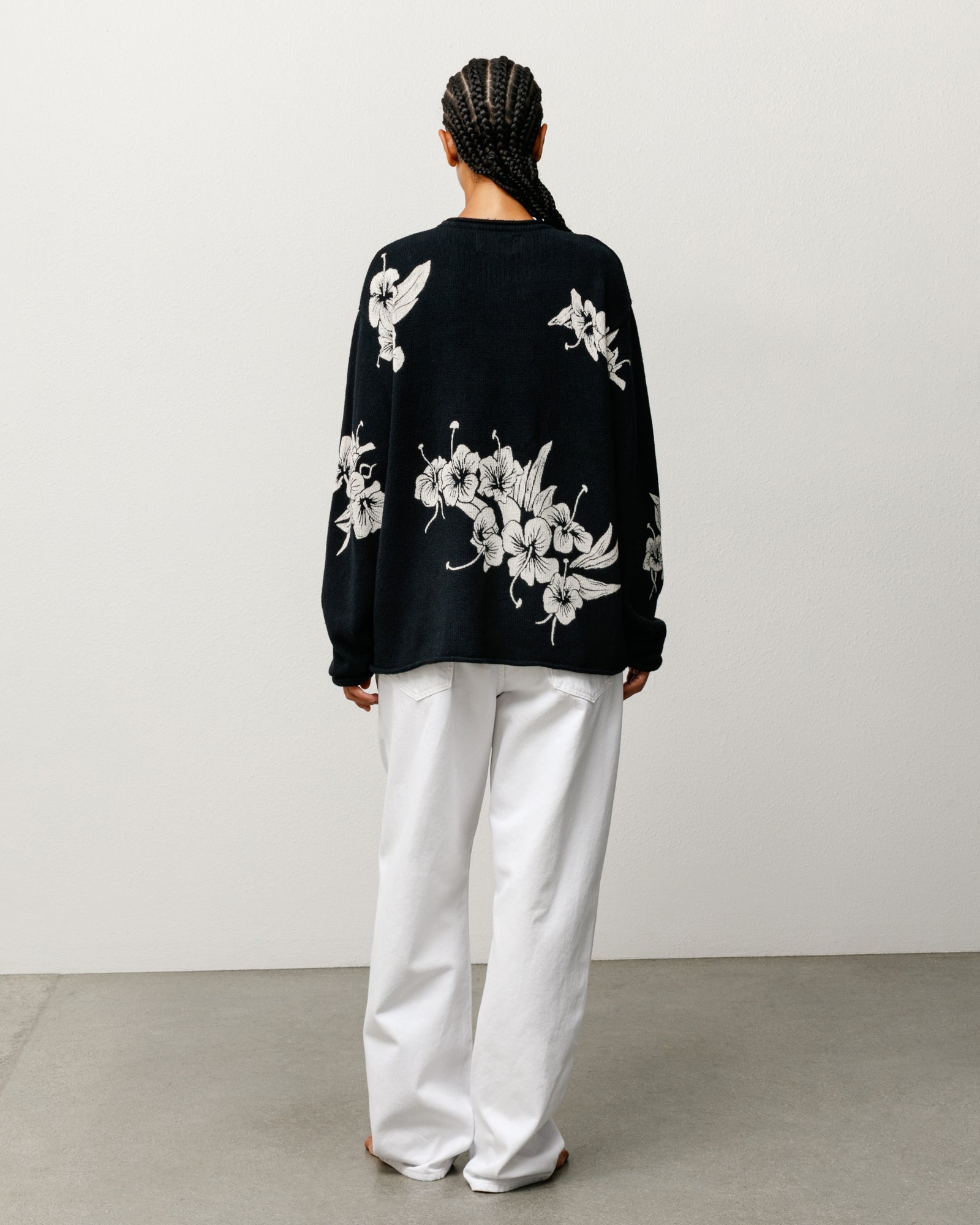Floral Roll Neck Sweater in Black