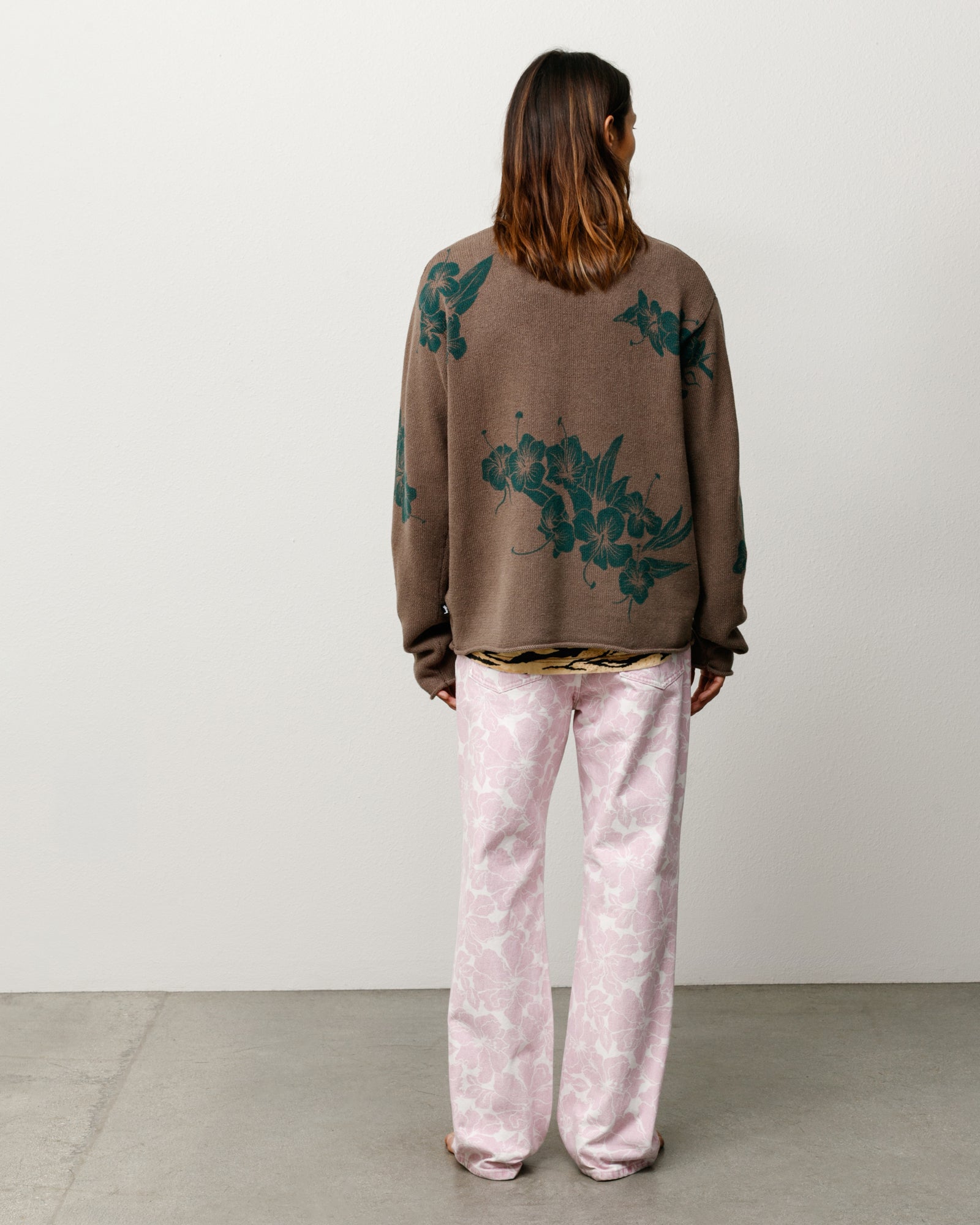 Floral Roll Neck Sweater in Brown