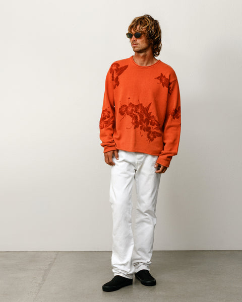 Floral Roll Neck Sweater in Rust, unisex long sleeve