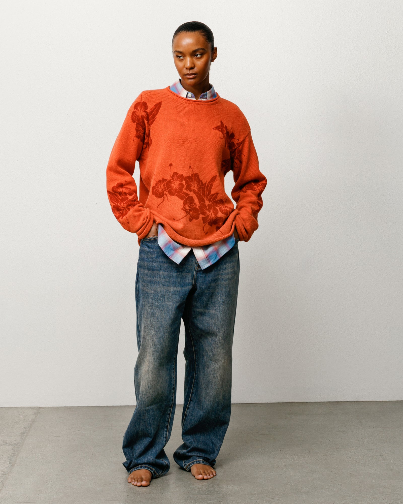 Floral Roll Neck Sweater in Rust
