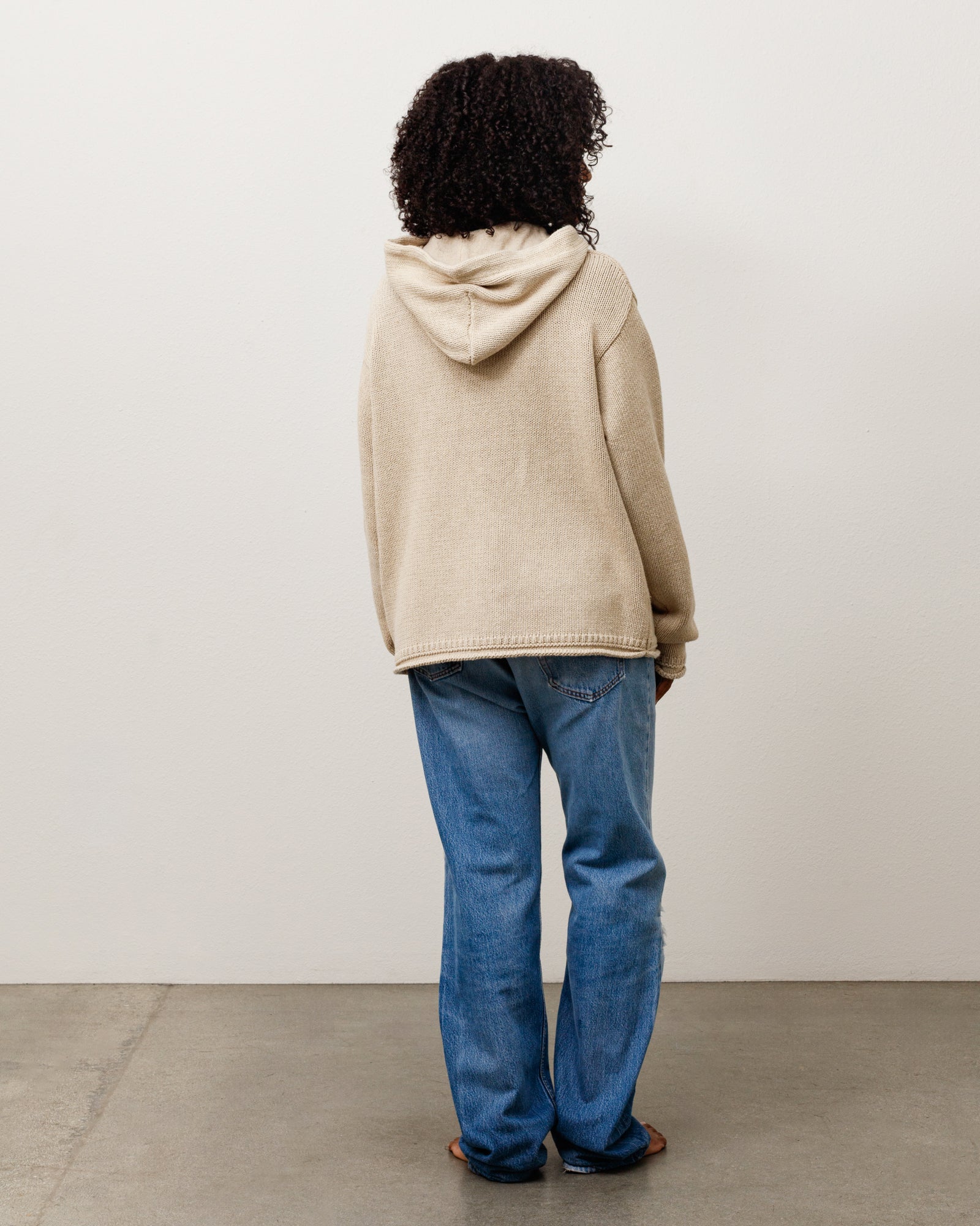 Beach Hooded Sweater Unisex Long Sleeve In Oatmeal