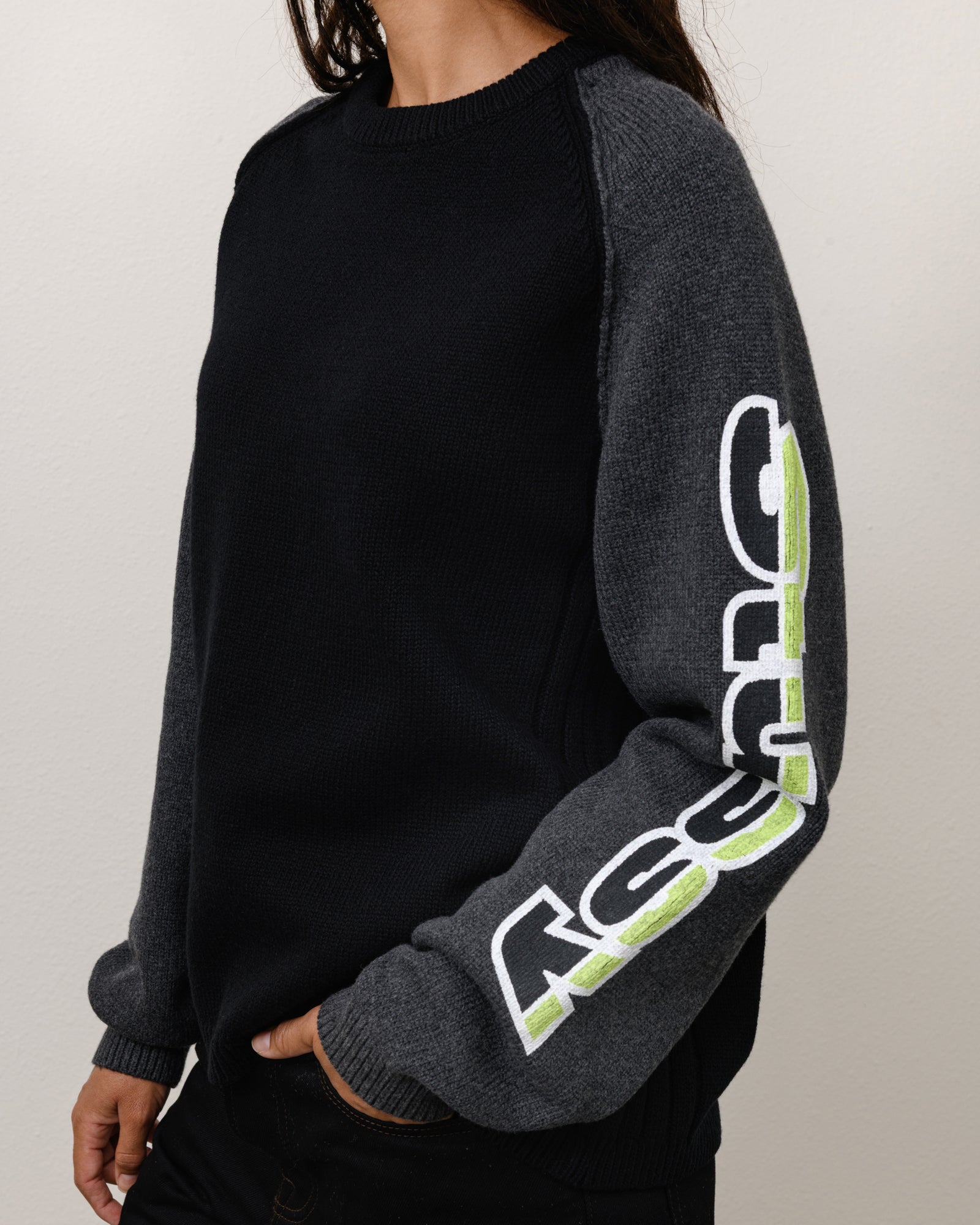 Two Tone Raglan Sweater - Black | Tops & Knits | Stüssy