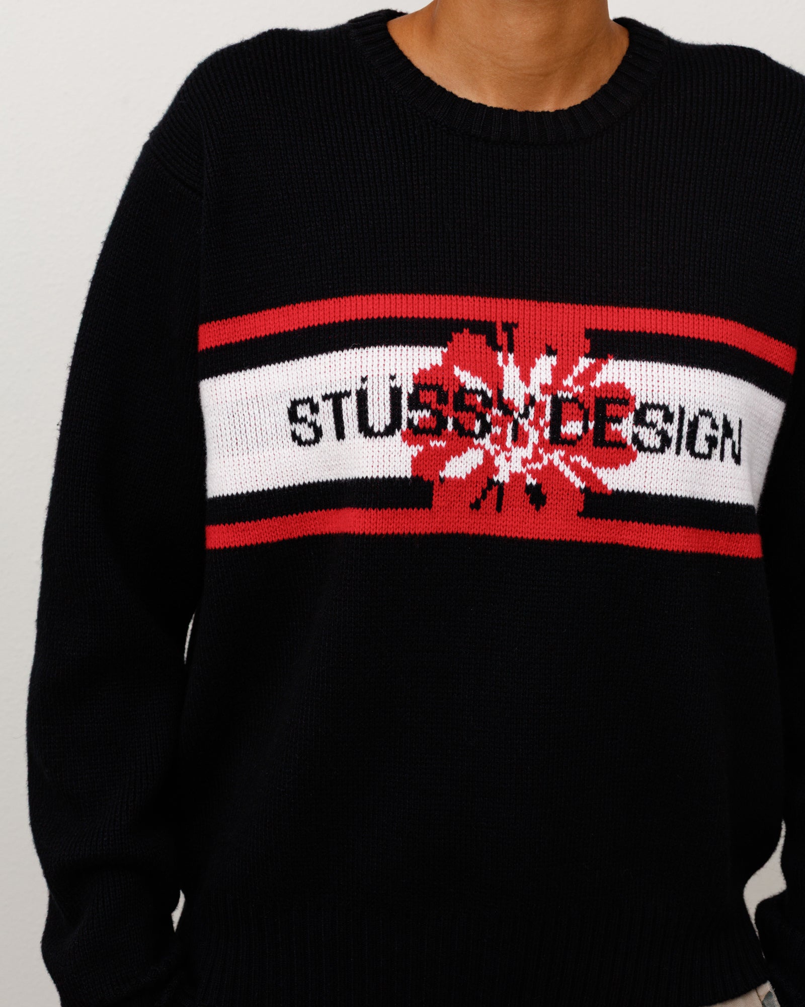 Striped Hibiscus Sweater - Black | Tops & Knits | Stüssy