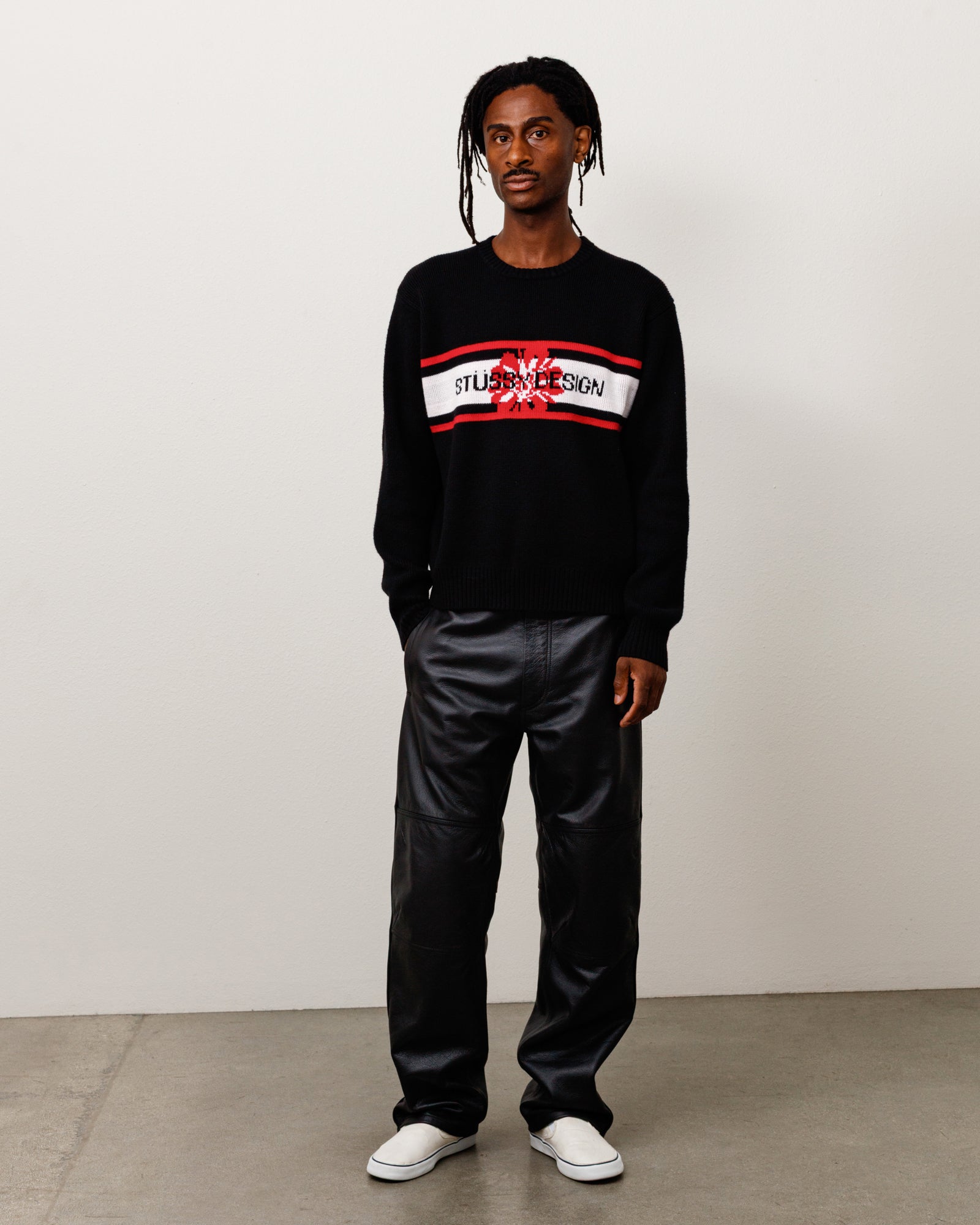 Striped Hibiscus Sweater - Black | Tops & Knits | Stüssy