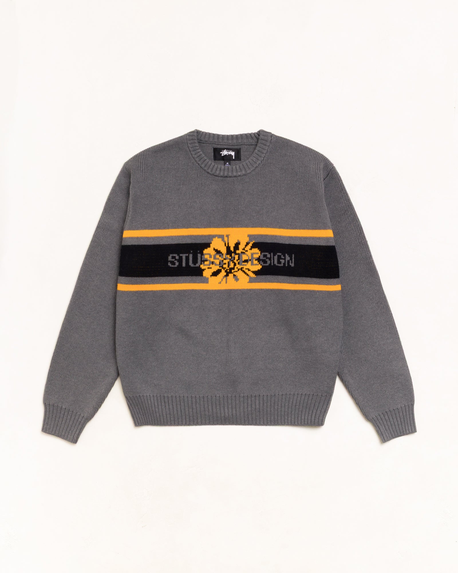 Striped Hibiscus Sweater Unisex Long Sleeve In Grey | hero:main:collection:new-arrivals,shirts,tops-shirts,all,tees,outerwear,denim,knits,accessories,sunglasses,hoodies,sweats,mens-hoodies-sweatshirts,shorts,pants,bottoms,crew-sweats,zip-ups,swim,sweatpants,graphics,lazy-tees,swim,basic-9twenty,button-ups,shorts,cargos,denim-jeans,bottoms,bags,belts,wearables,gear,footwear,button-ups,basic-tops,jerseys,big-ol,classics,slim,jackets,all, | product-card-slider