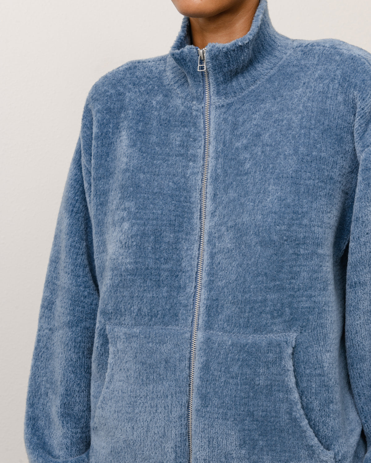 Wool Cashmere Zip Sweater Unisex Long Sleeve In Blue