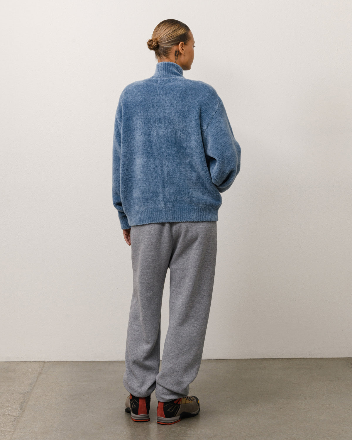 Wool Cashmere Zip Sweater Unisex Long Sleeve In Blue