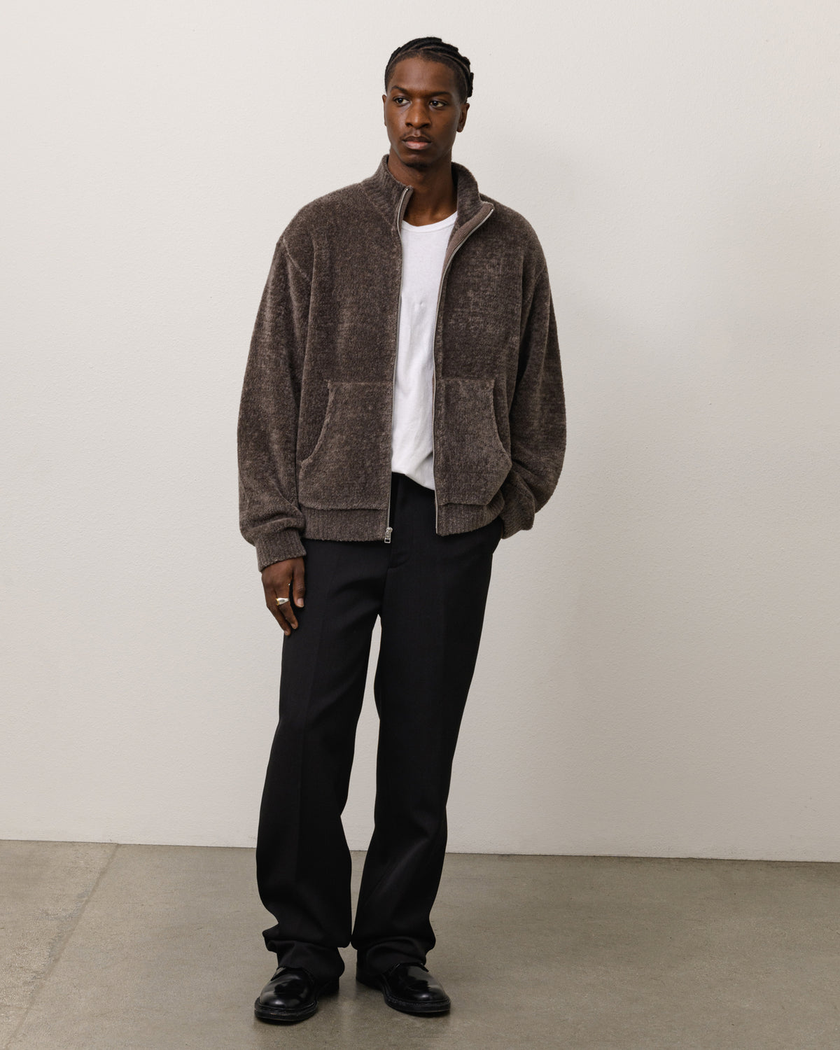Wool Cashmere Zip Sweater Unisex Long Sleeve In Brown