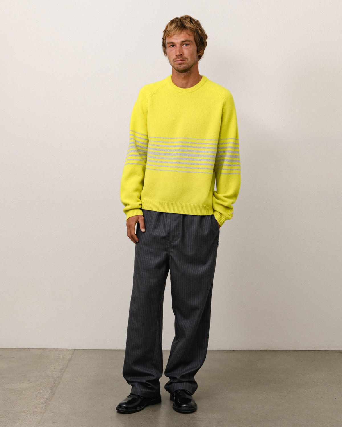 Shadow Stripe Raglan Sweater Unisex Long Sleeve In Lemon