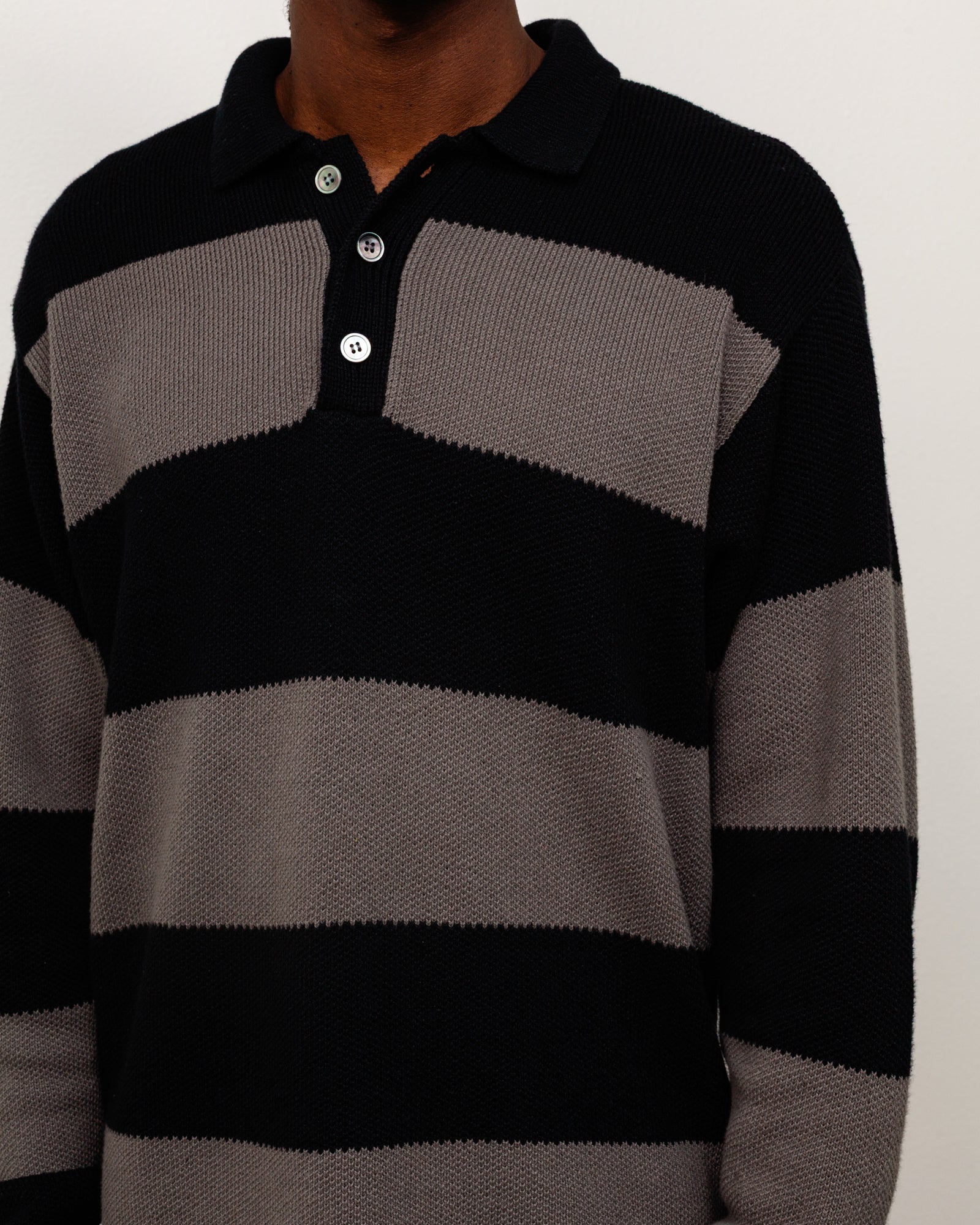 Pique Knit Stripe Rugby - Black | Tops & Knits | Stüssy