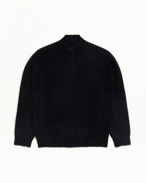 Brushed Cashmere Quarterzip Unisex Long Sleeve In Black
