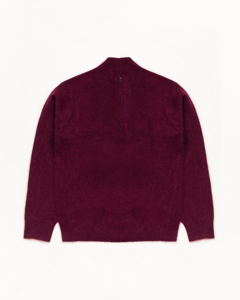Brushed Cashmere Quarterzip Unisex Long Sleeve In Burgundy