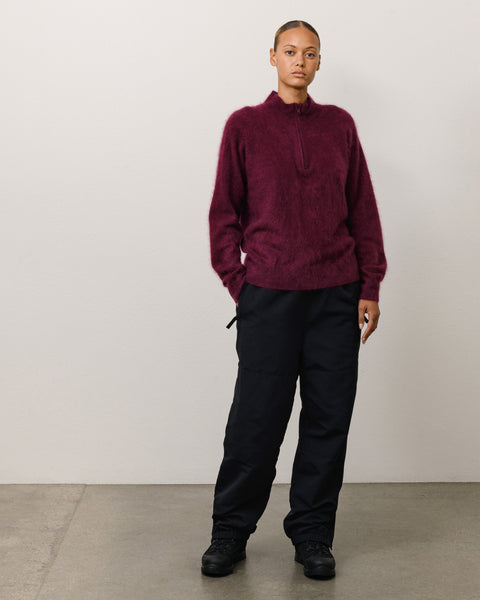 Brushed Cashmere Quarterzip Unisex Long Sleeve In Burgundy
