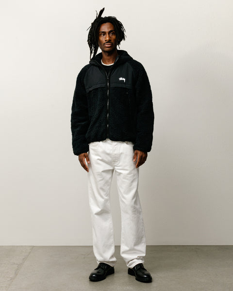 Sherpa Paneled Hooded Jacket Mens Long Sleeve In Black