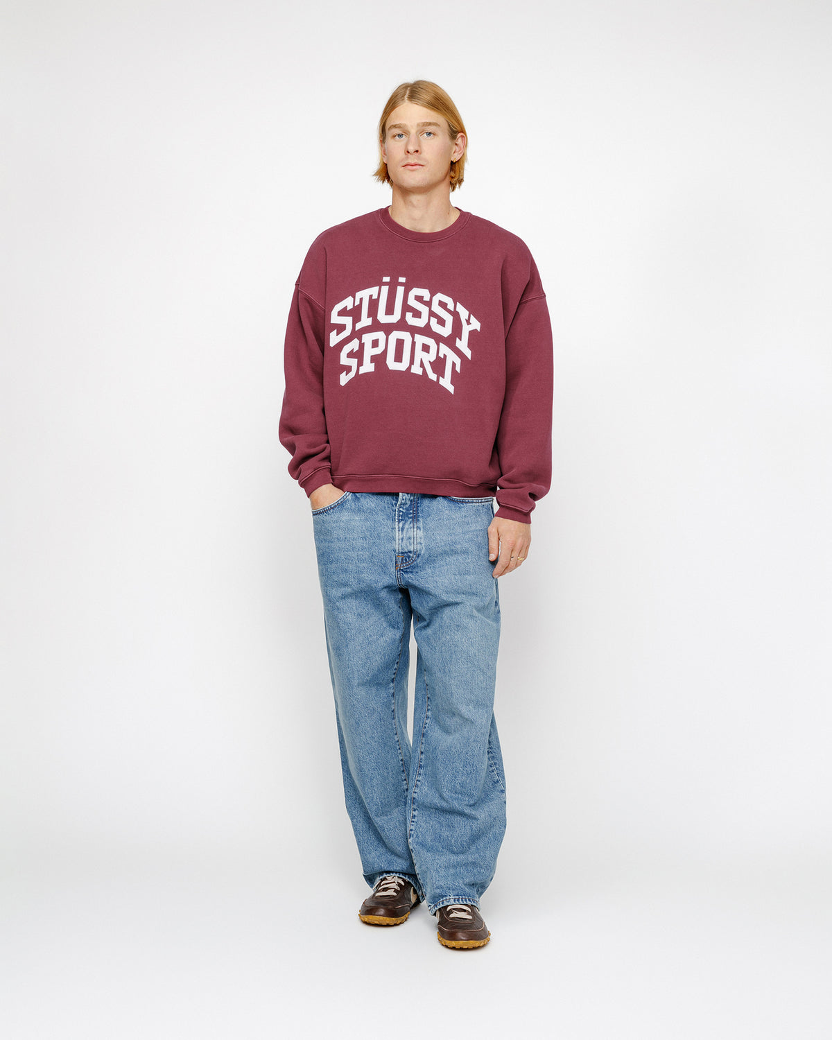 Big Crackle Sport Crew in burgundy – Stüssy