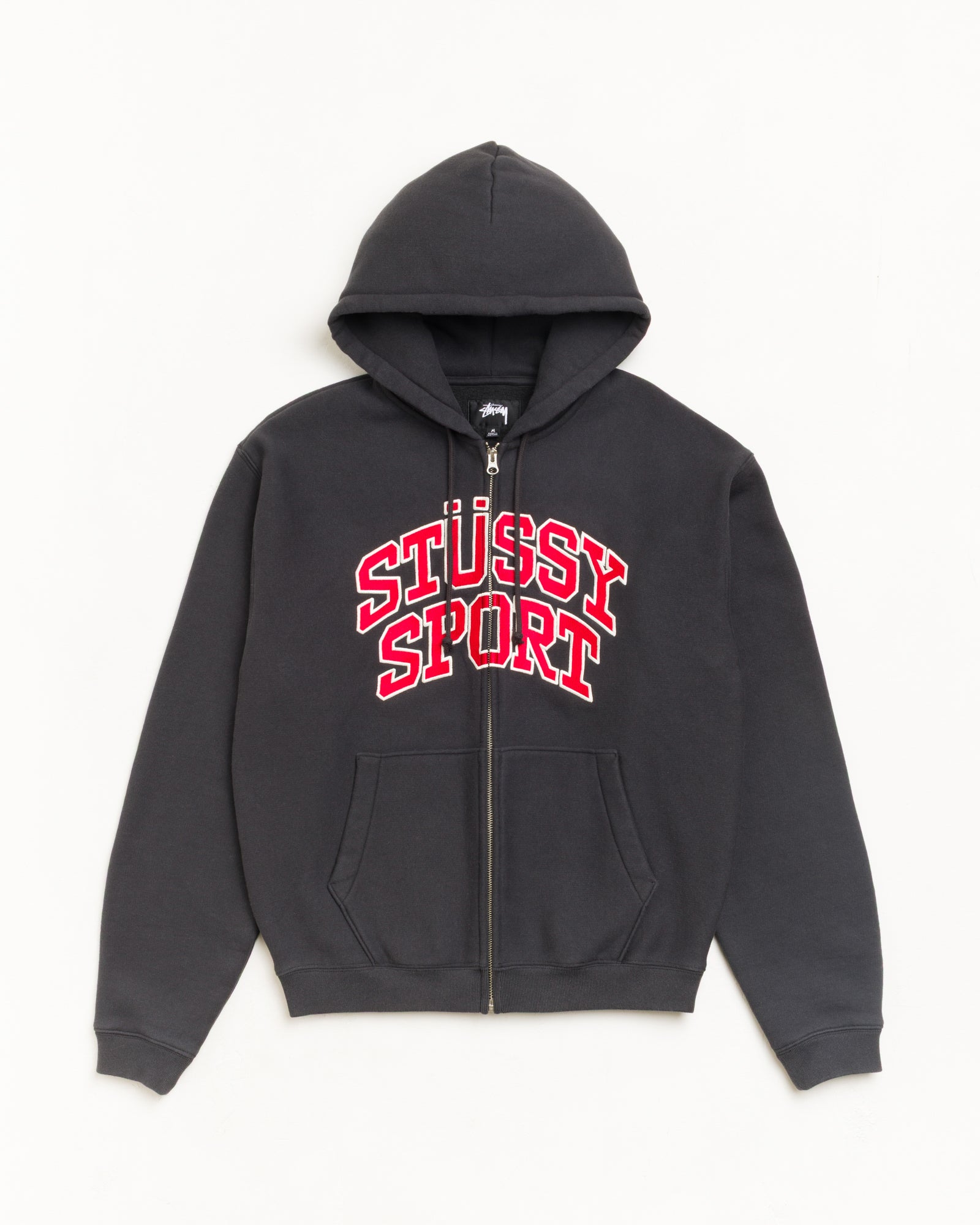 Stüssy Sport Zip Hoodie Unisex in the color Washed Black