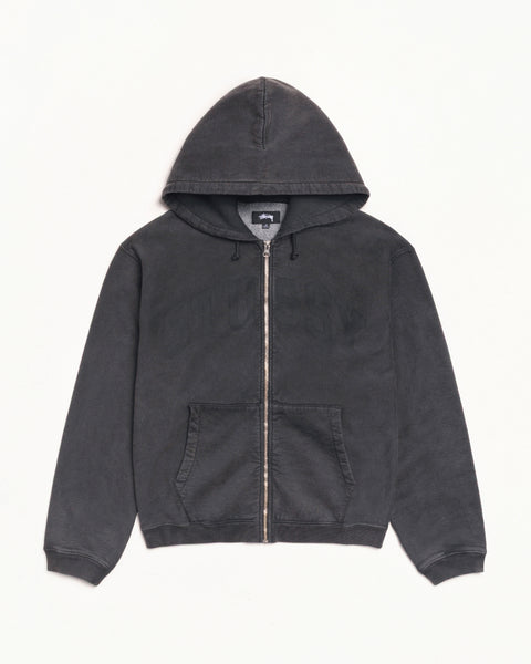 Faded Graphic Zip Hood Unisex Long Sleeve In Washed Black