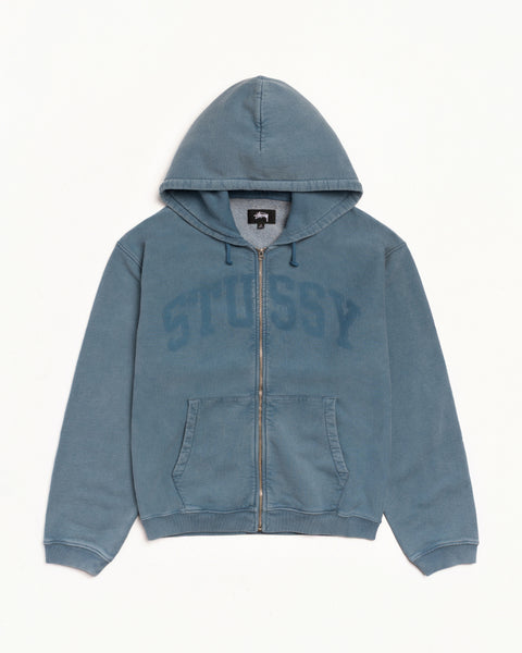 Faded Graphic Zip Hood Unisex Long Sleeve In Washed Navy