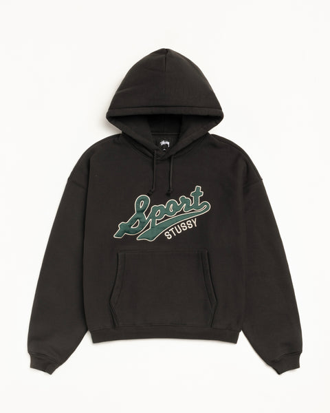 Satin Patch Oversized Hood Mens Long Sleeve In Washed Black