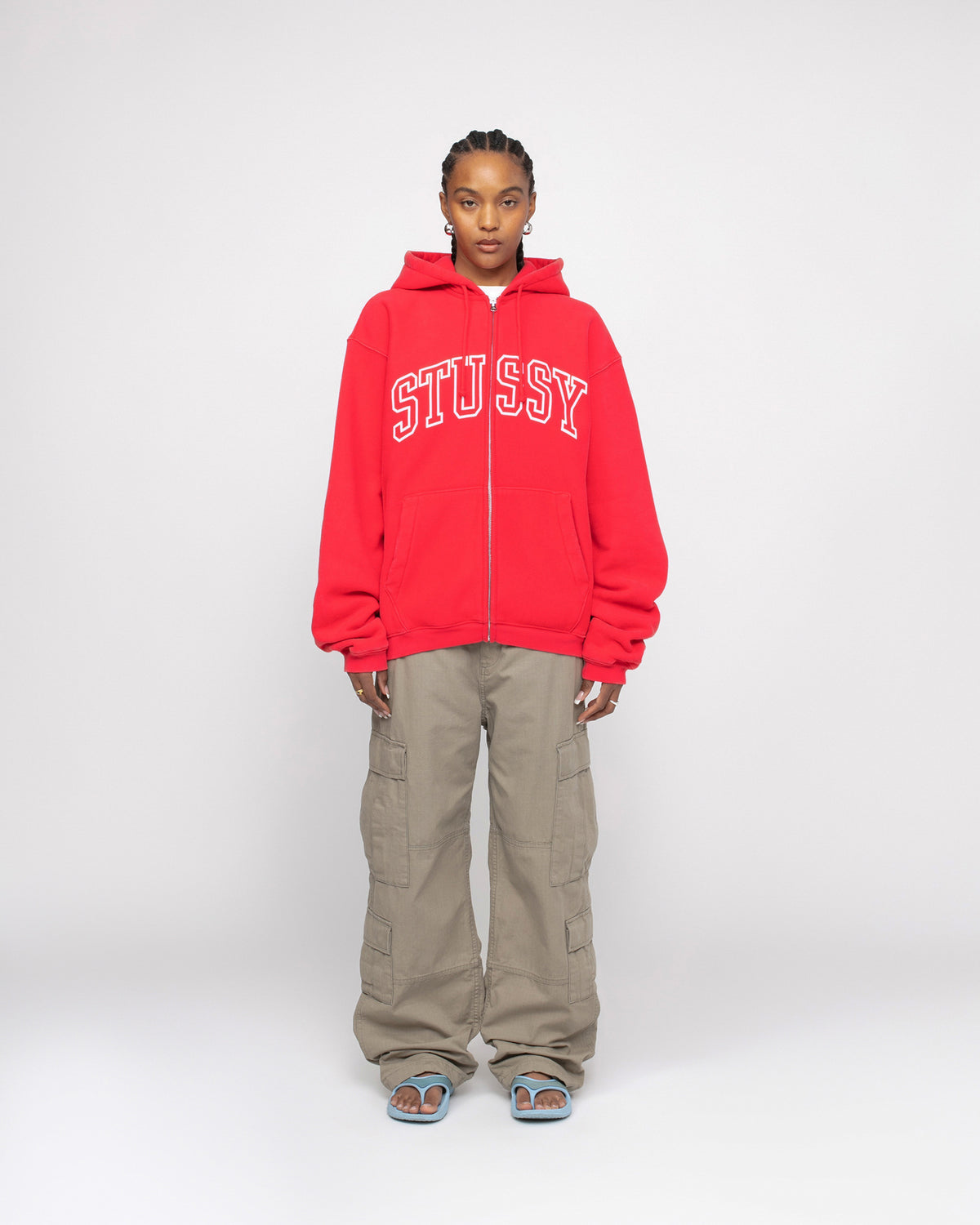 Outline Zip Hoodie in red – Stüssy