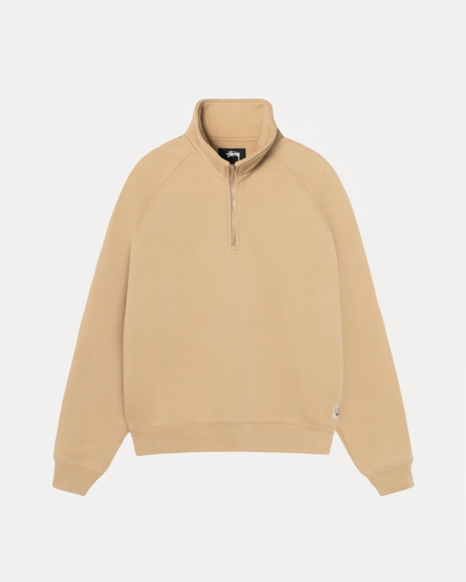 Relaxed Half Zip Mens Long Sleeve Sweatshirt in Khaki