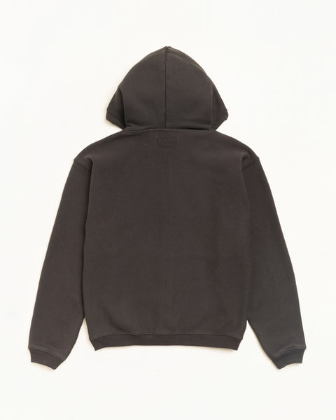 Varsity Zip Hood Unisex Long Sleeve In Washed Black