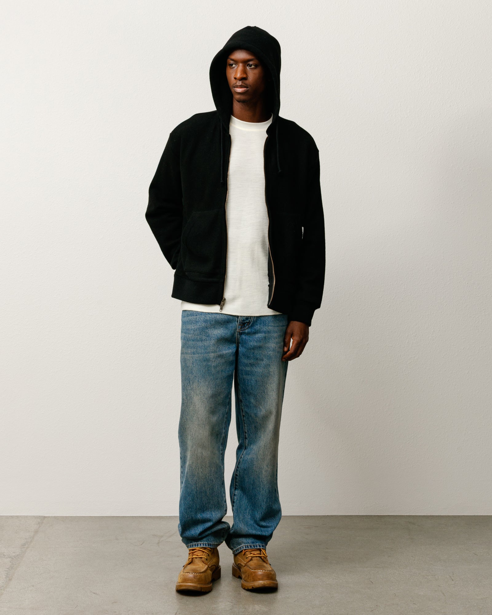 Brass Zip Knit Hood Mens Long Sleeve In Black