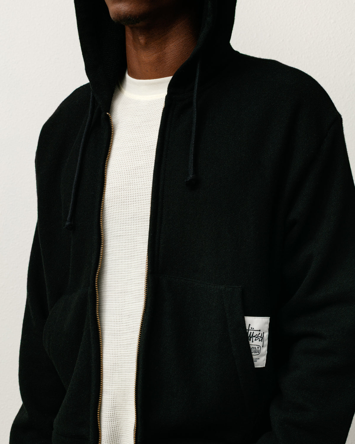 Patch Zip Knit Hoodie – Black | Tops & Knits | Stüssy