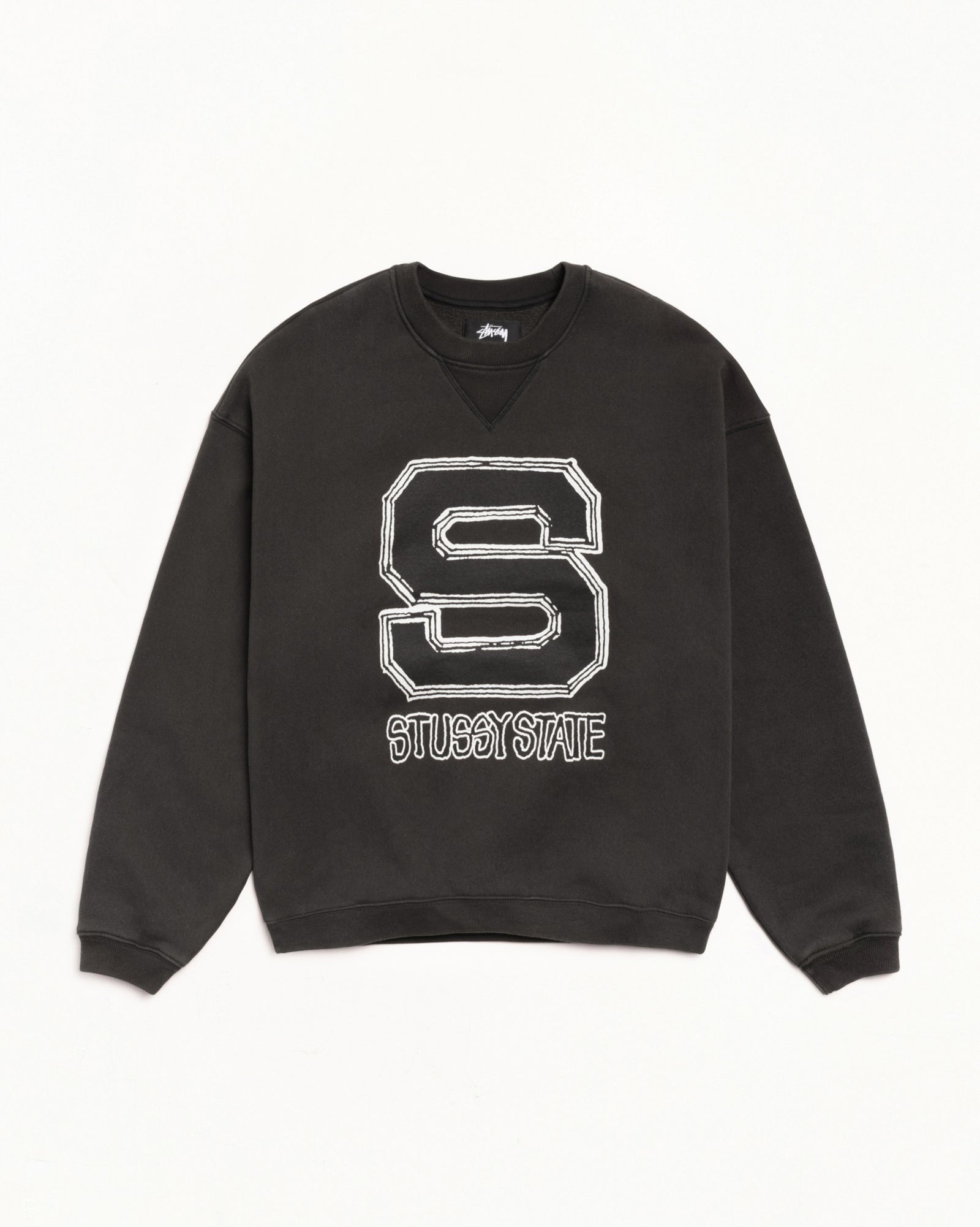 Stussy State Crew Mens Long Sleeve In Black