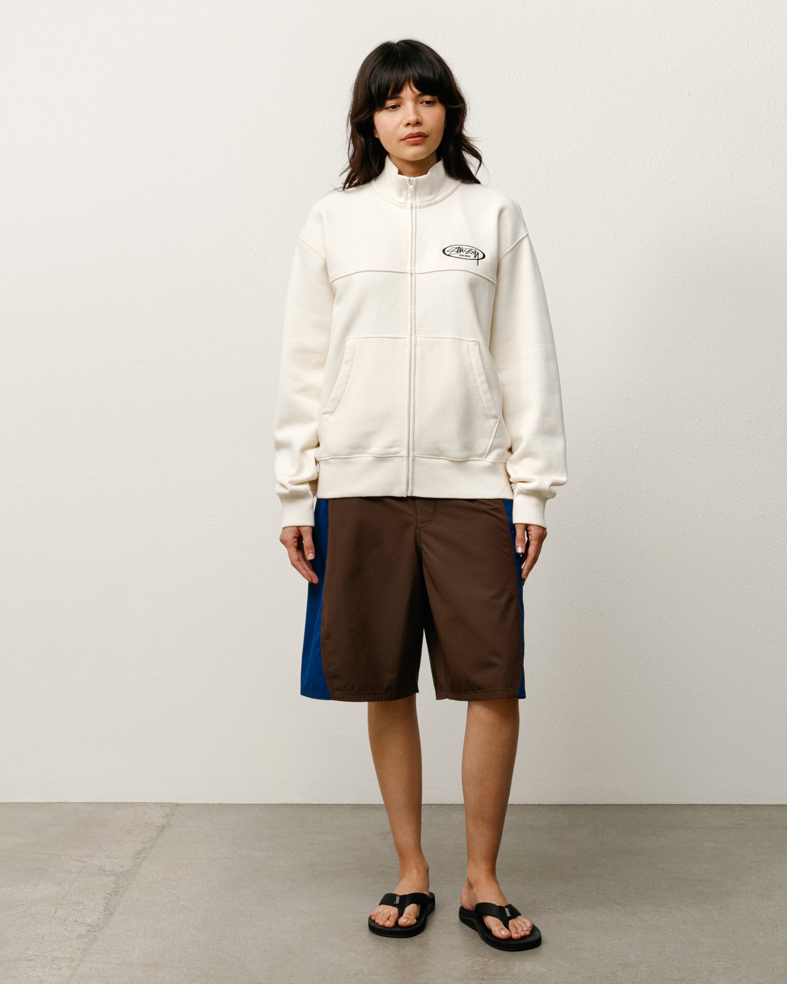 Fleece Track Jacket Mens Long Sleeve In Cream