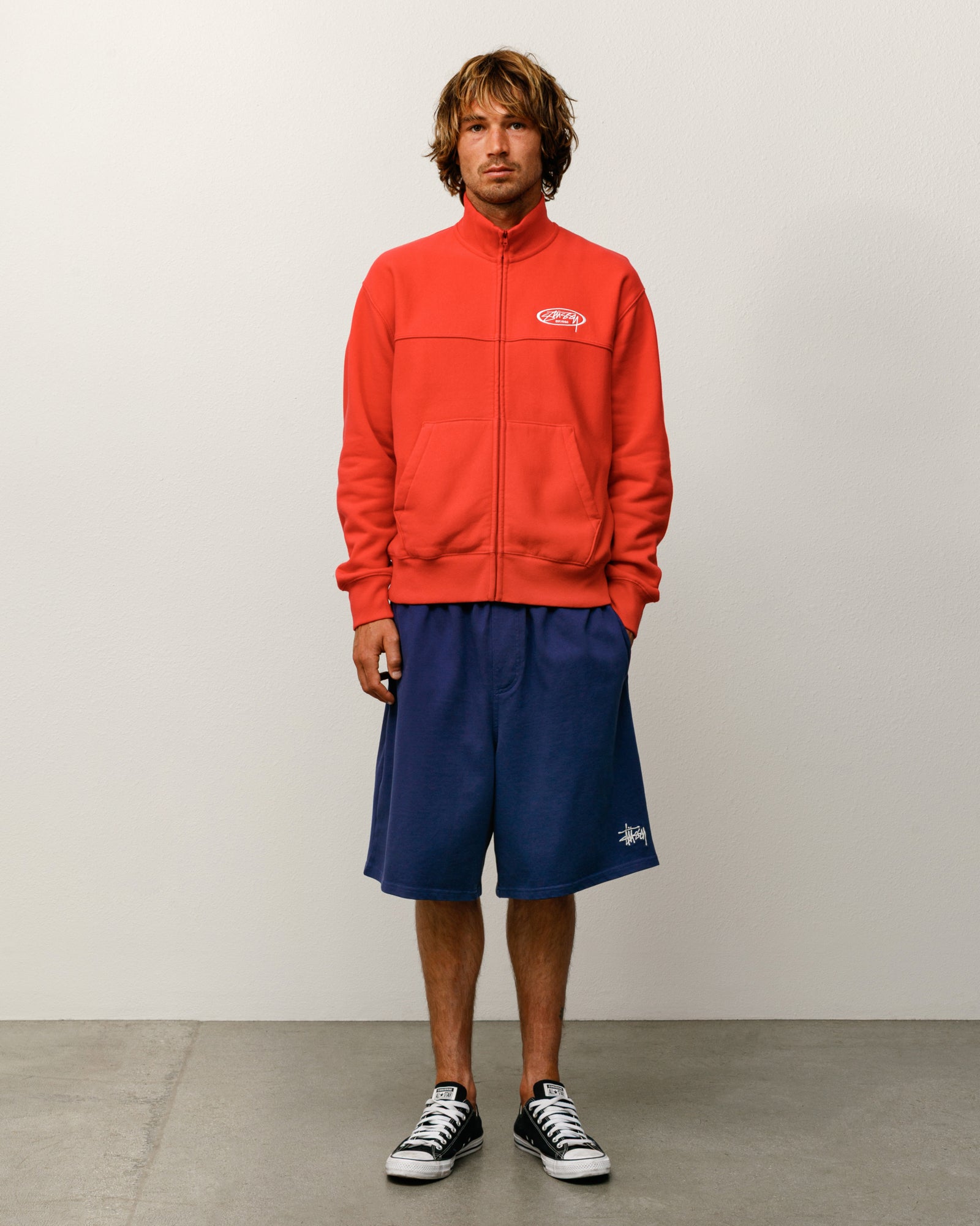 Fleece Track Jacket Mens Long Sleeve In Red