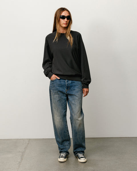 Lightweight Terry Crew Unisex Long Sleeve In Black