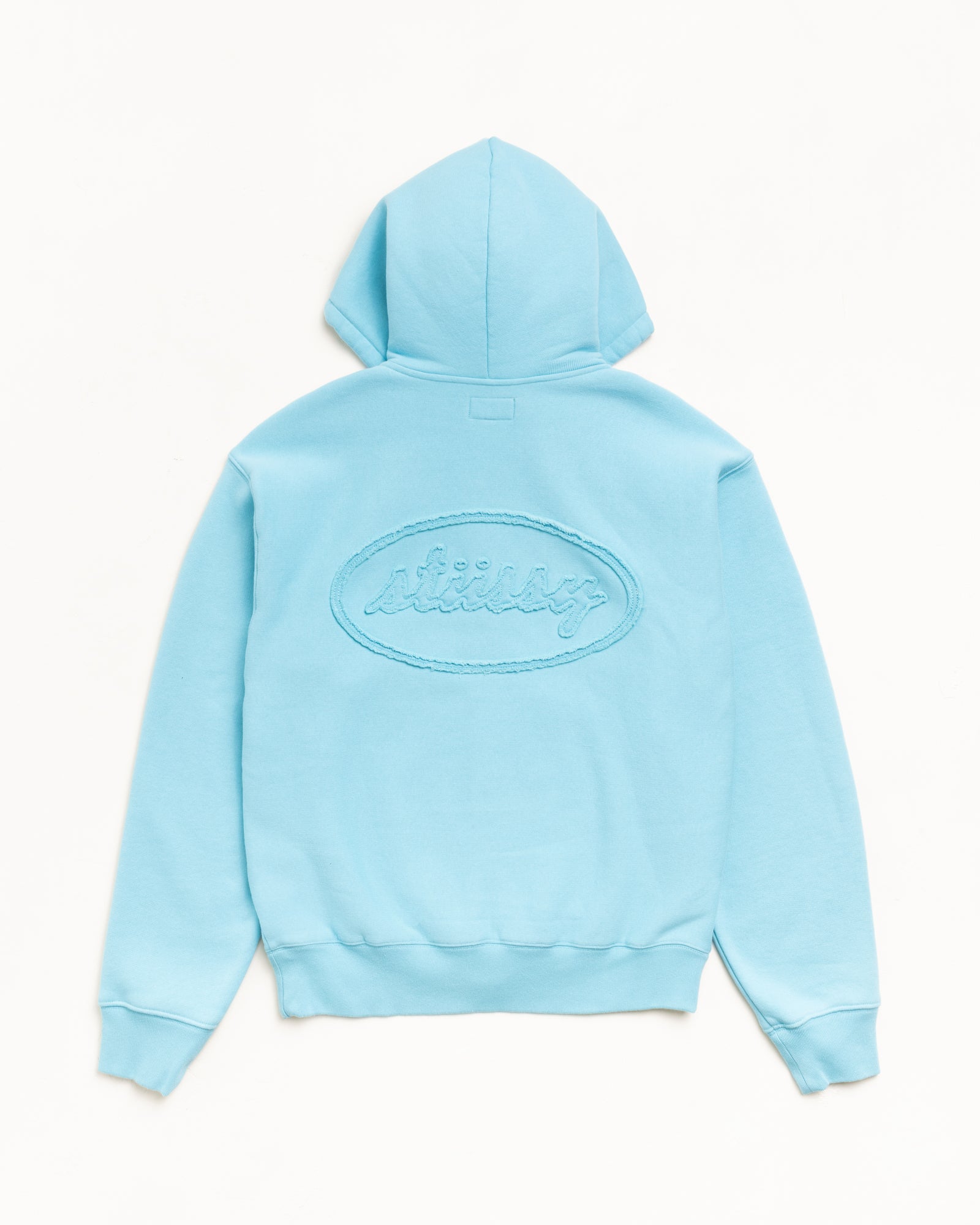 Cursive Applique Zip Hood in Aqua