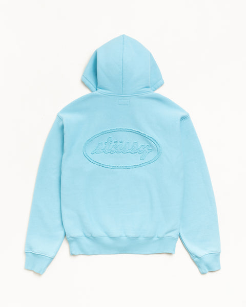 Cursive Applique Zip Hood in Aqua