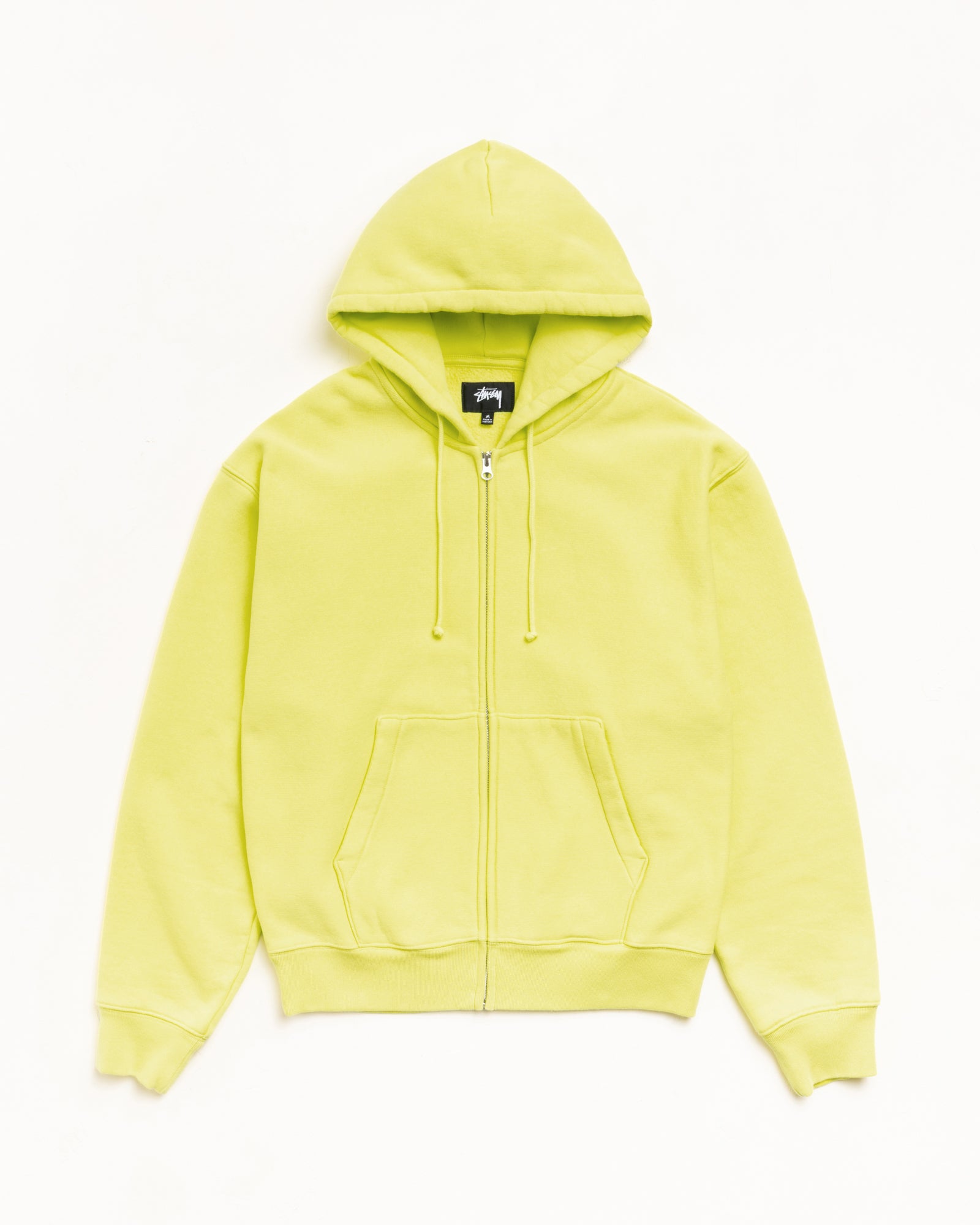 Cursive Applique Zip Hood Unisex Long Sleeve in Lime